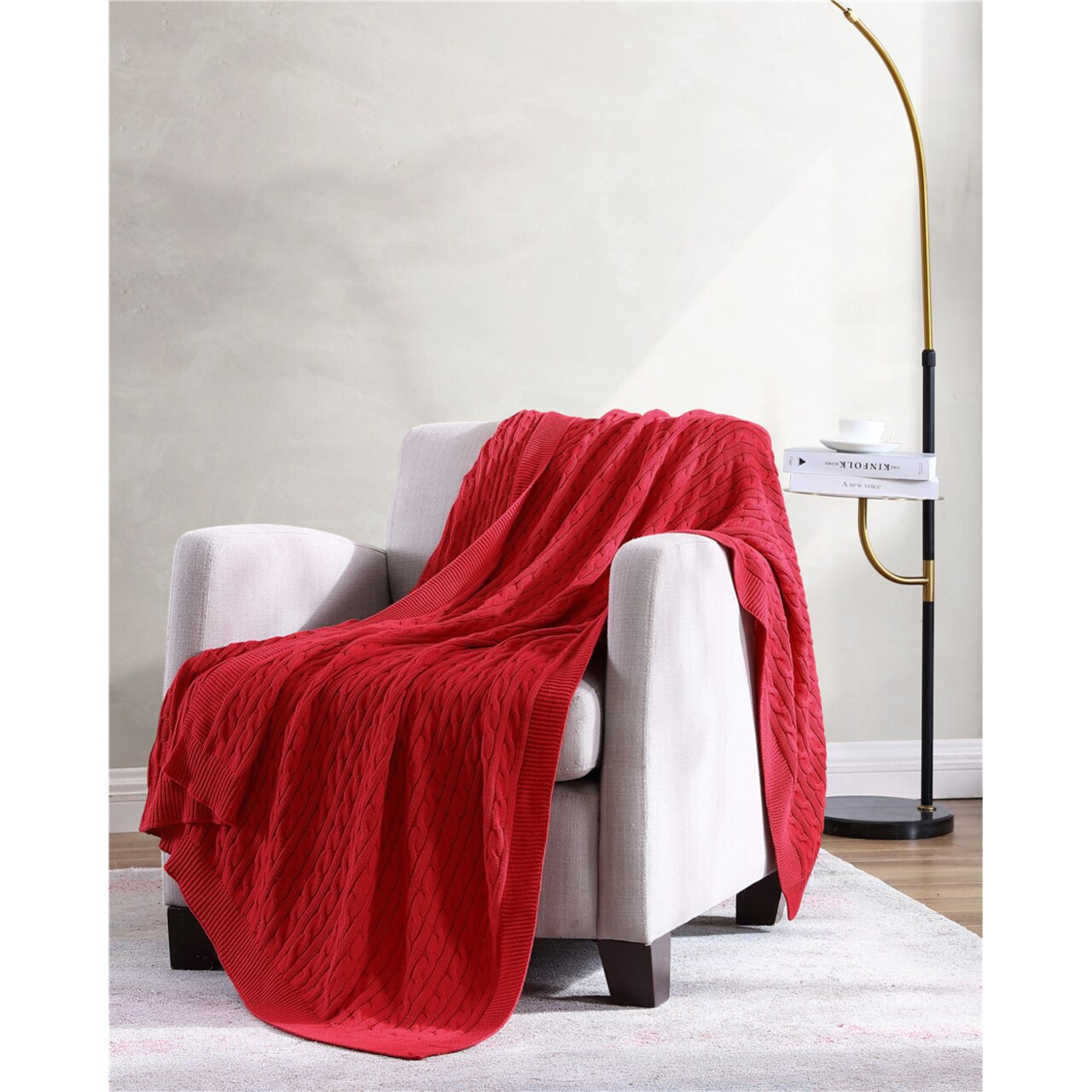 The Nesting Company Oak 100% Cotton Cable Knitted 50" x 70" Throw